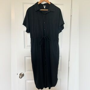 A New Day Black Button-Front Midi Shirt Dress - Size Large